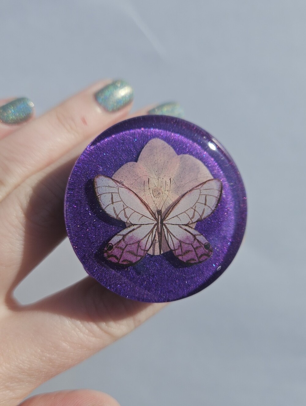 Pink Butterfly Resin Phone Grip Purple Popsocket Whimsical Phone Accessories